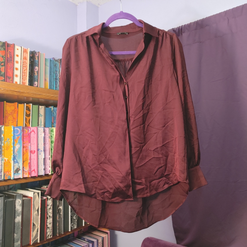 Ann Taylor Factory Burgundy Satin Hi-Lo Blouse - SP